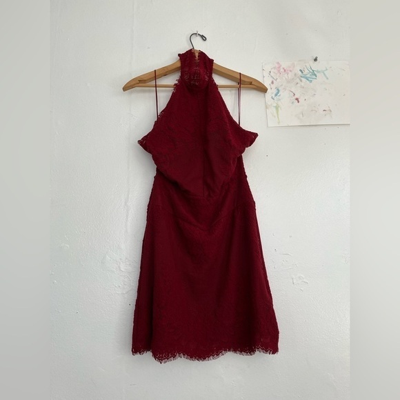 Free People Women's Red Harper Lace Halter Sleeveless Mini Dress - Picture 3 of 8